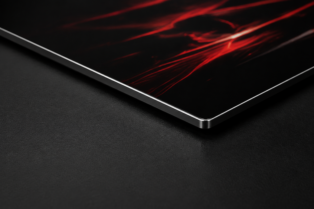 Close-up of a premium aluminum composite metal print edge