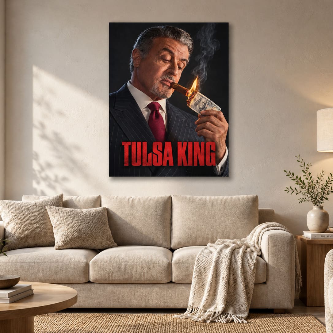 Tulsa King Metal Poster, Sylvester Stallone Cigar Portrait Wall Art