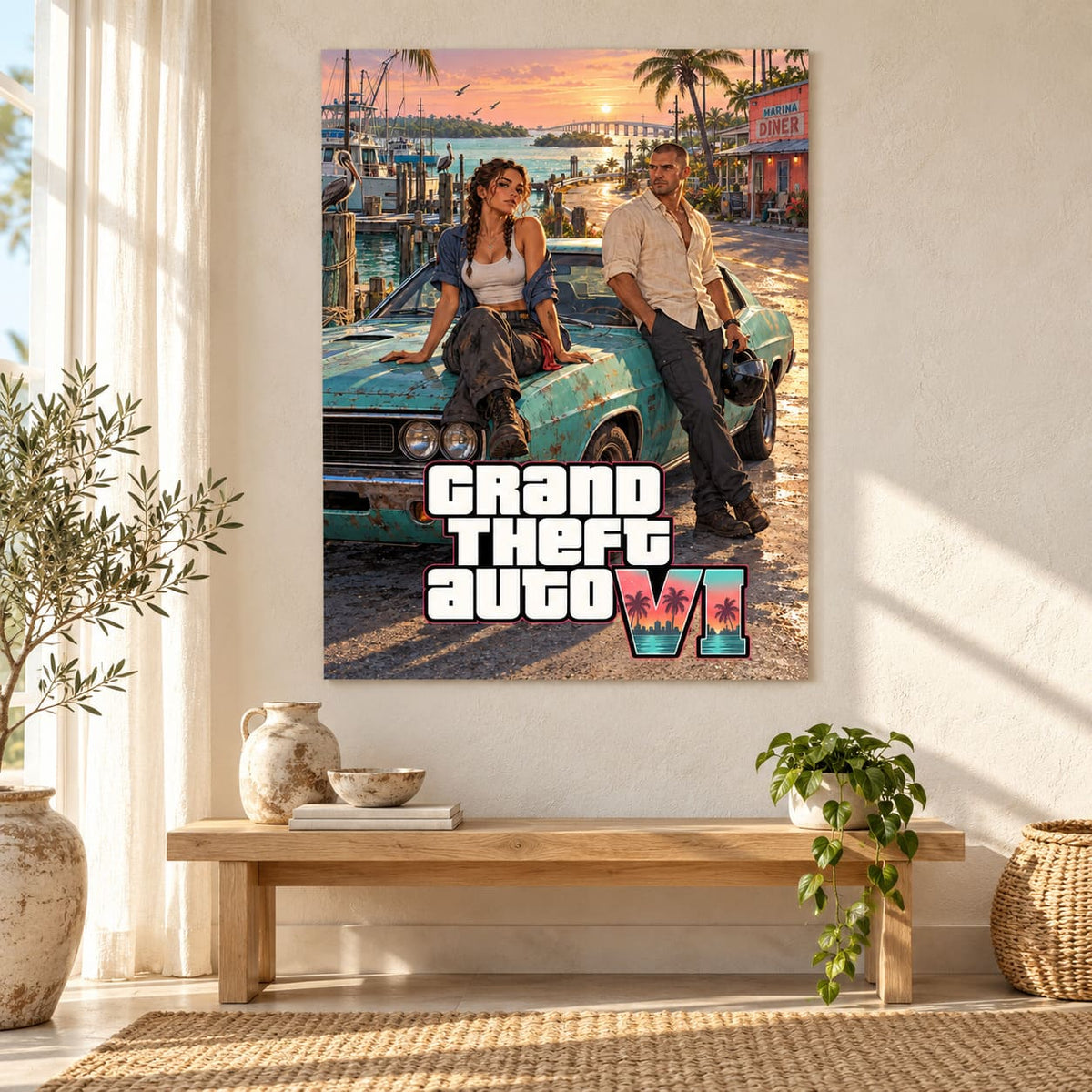 GTA VI Sunrise Marina Metal Poster