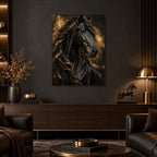 Black and Gold Horse Wall Art on Metal — featured view in a styled interior