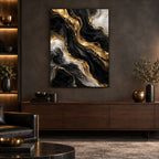 Black and Gold Abstract Metal Wall Art — featured view in a styled interior