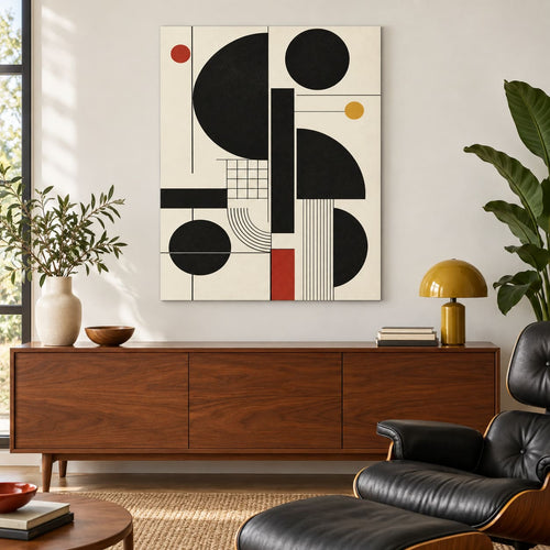 Black Geometric Bauhaus Metal Wall Art — featured view in a styled interior