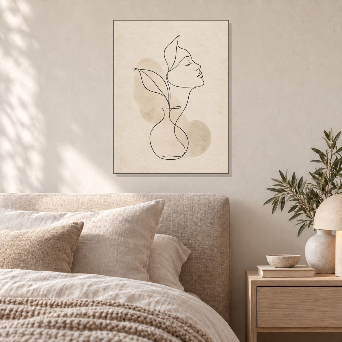 Minimalist Neutral Line Art Metal Print — featured view in a styled interior