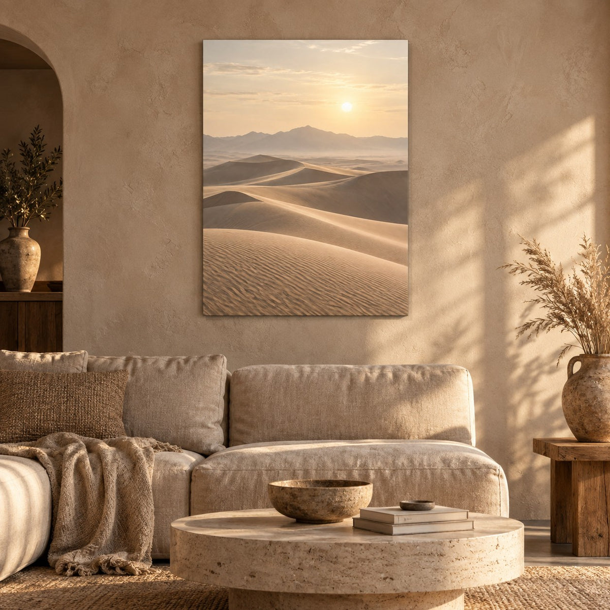 Neutral Desert Horizon Landscape Metal Wall Art — featured view in a styled interior
