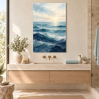 Bathroom Wall Art – Minimal Ocean Waves Metal Print — featured view in a styled interior