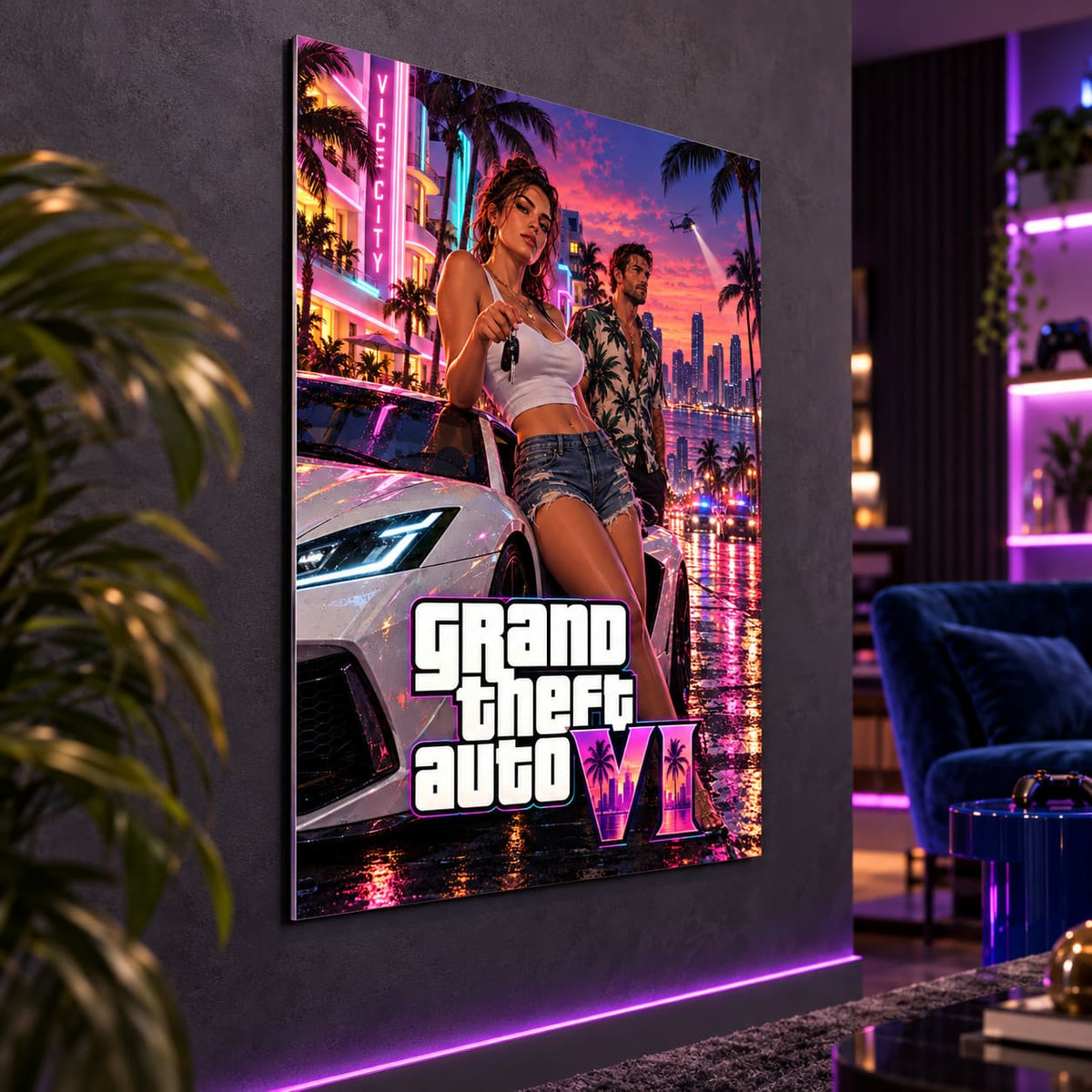 GTA VI Vice City Neon Metal Poster