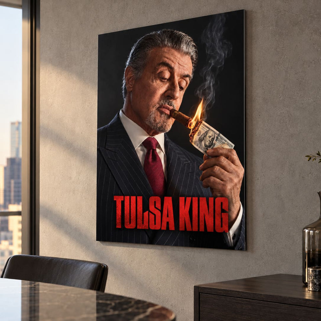Tulsa King Metal Poster, Sylvester Stallone Cigar Portrait Wall Art