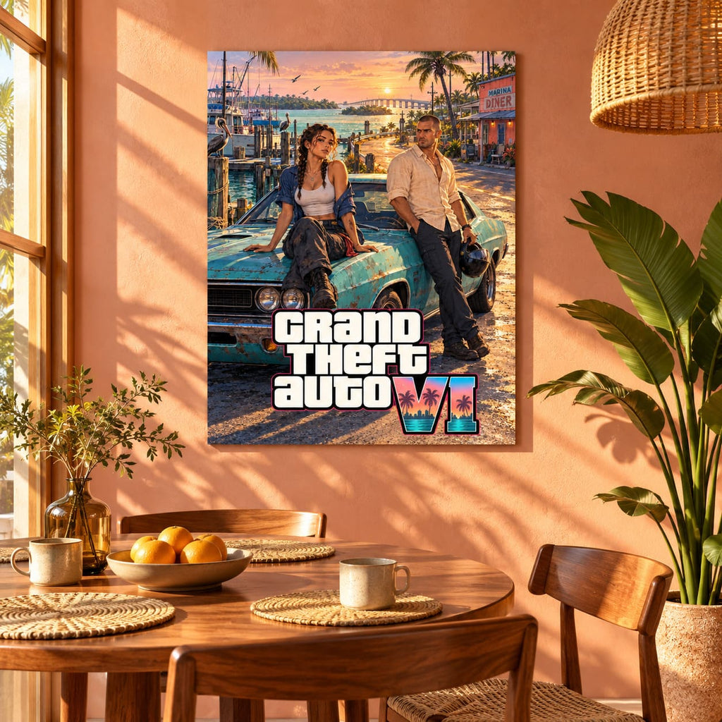 GTA VI Sunrise Marina Metal Poster