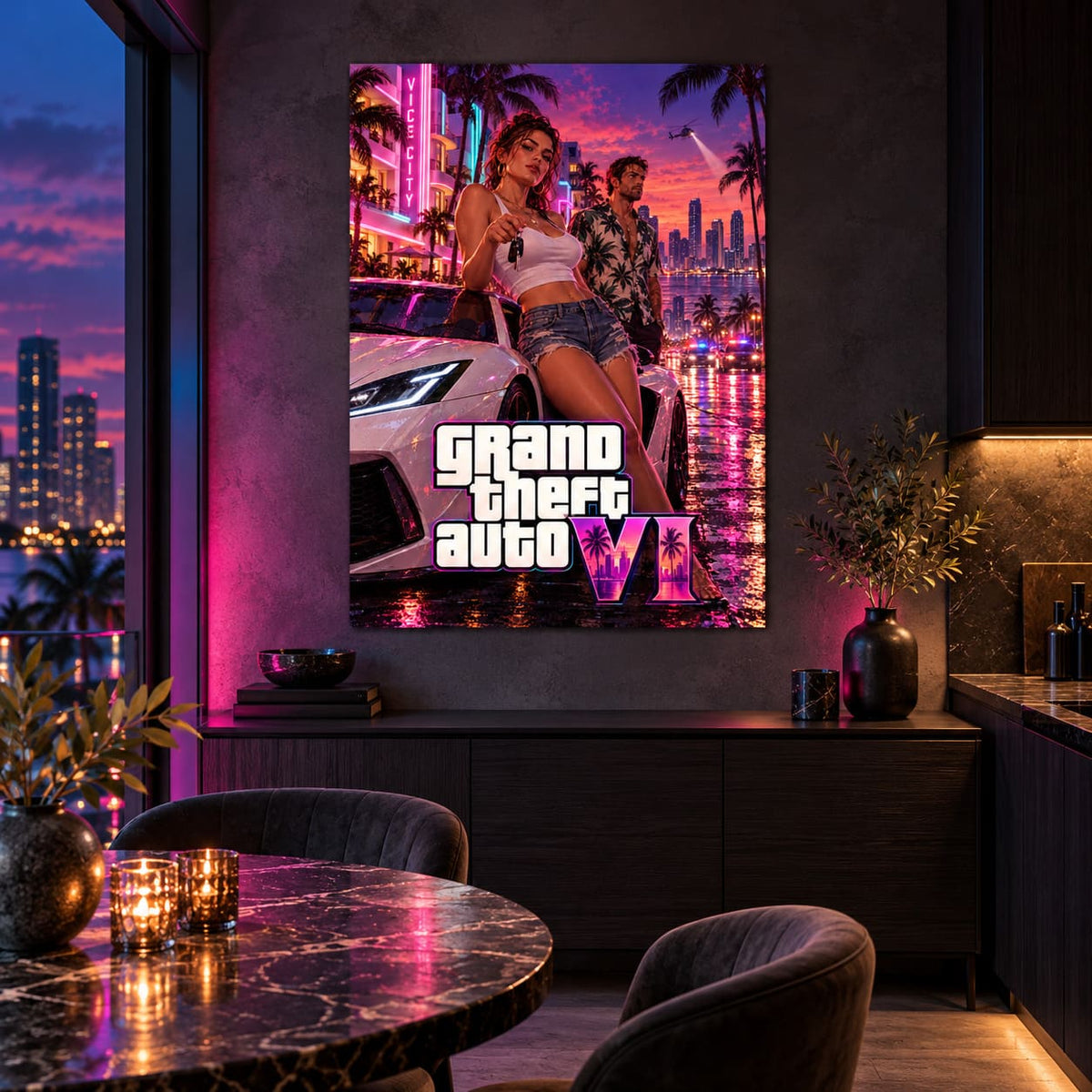 GTA VI Vice City Neon Metal Poster