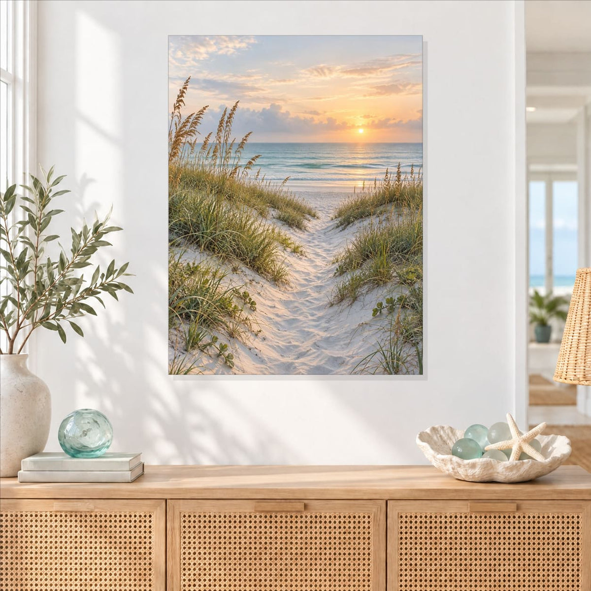 Coastal Beach Path Metal Wall Art — displayed as frameless wall decor