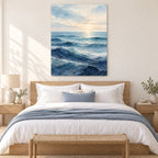 Bathroom Wall Art – Minimal Ocean Waves Metal Print — displayed as frameless wall decor