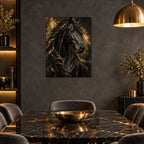Black and Gold Horse Wall Art on Metal — displayed as frameless wall decor