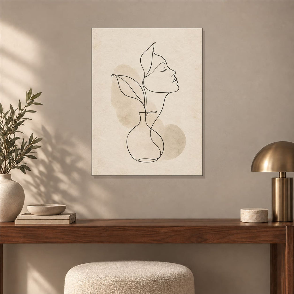 Minimalist Neutral Line Art Metal Print — displayed as frameless wall decor