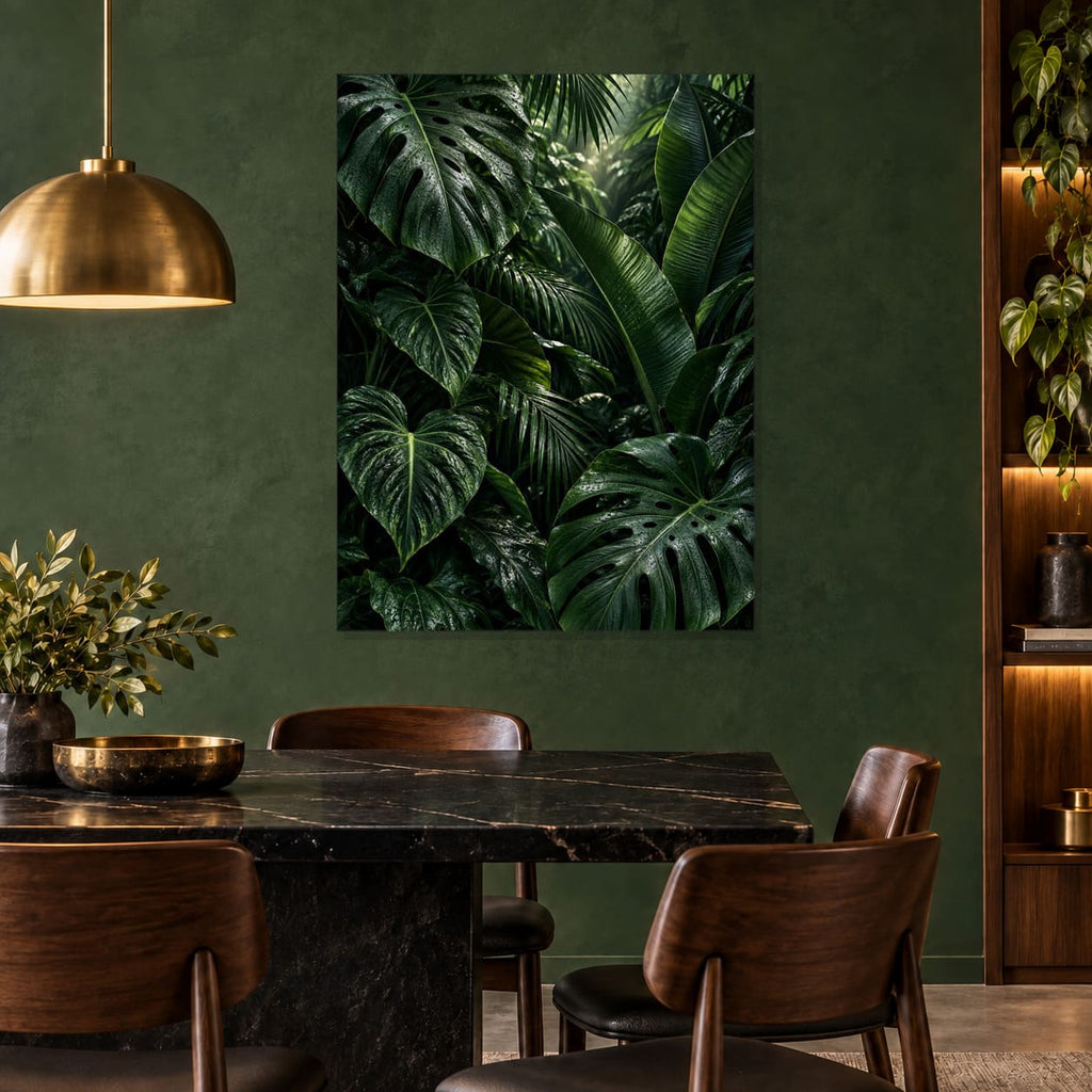Dark Green Botanical Leaves Metal Wall Art — displayed as frameless wall decor