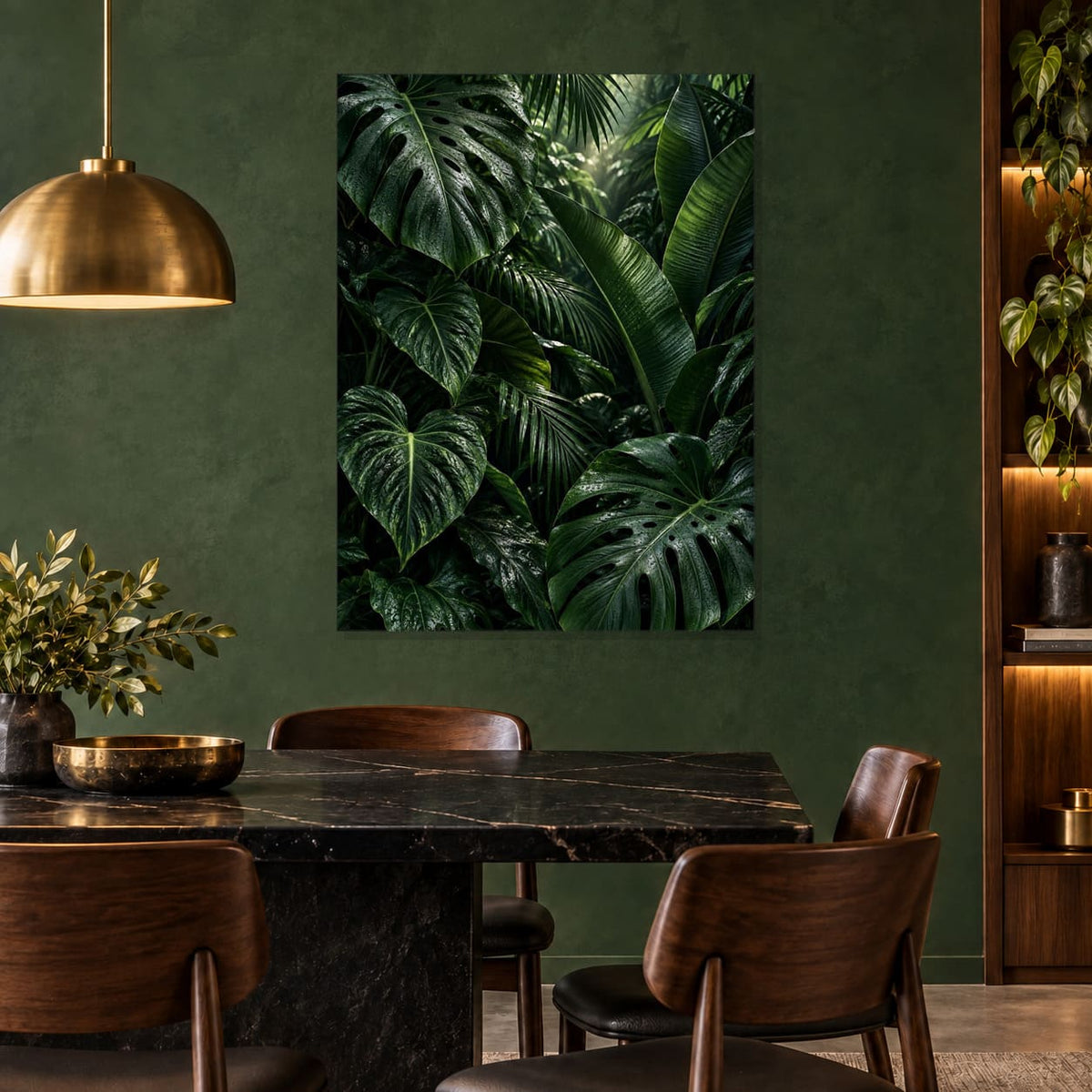 Dark Green Botanical Leaves Metal Wall Art — displayed as frameless wall decor