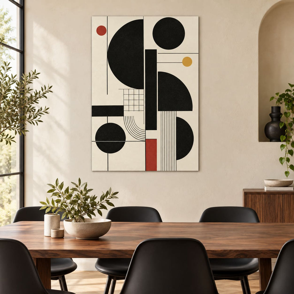 Black Geometric Bauhaus Metal Wall Art — displayed as frameless wall decor