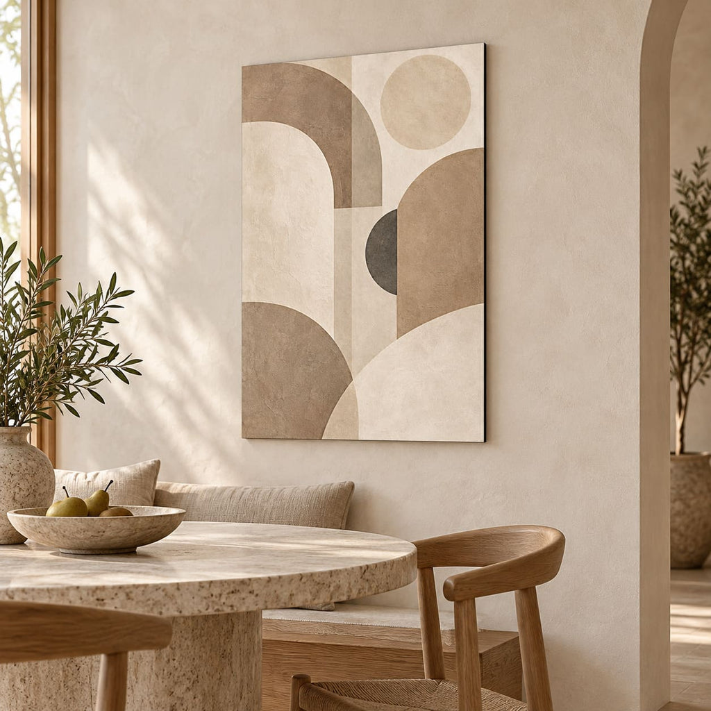 Neutral Beige Abstract Wall Art on Metal — displayed as frameless wall decor
