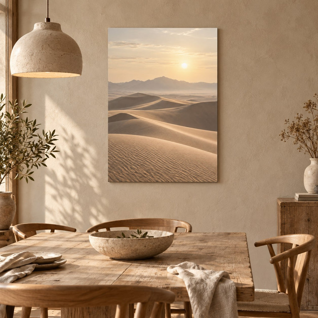 Neutral Desert Horizon Landscape Metal Wall Art — displayed as frameless wall decor