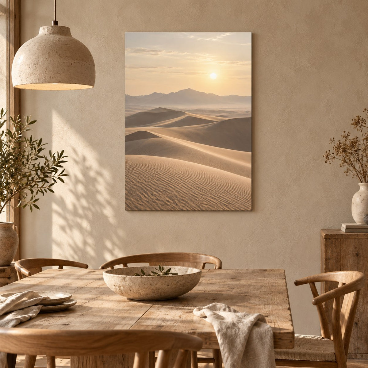 Neutral Desert Horizon Landscape Metal Wall Art — displayed as frameless wall decor