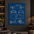 Classic Sports Car Blueprint Metal Wall Art — displayed as frameless wall decor