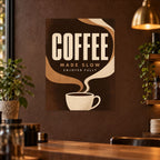 Modern Coffee Kitchen Wall Art on Metal — displayed as frameless wall decor