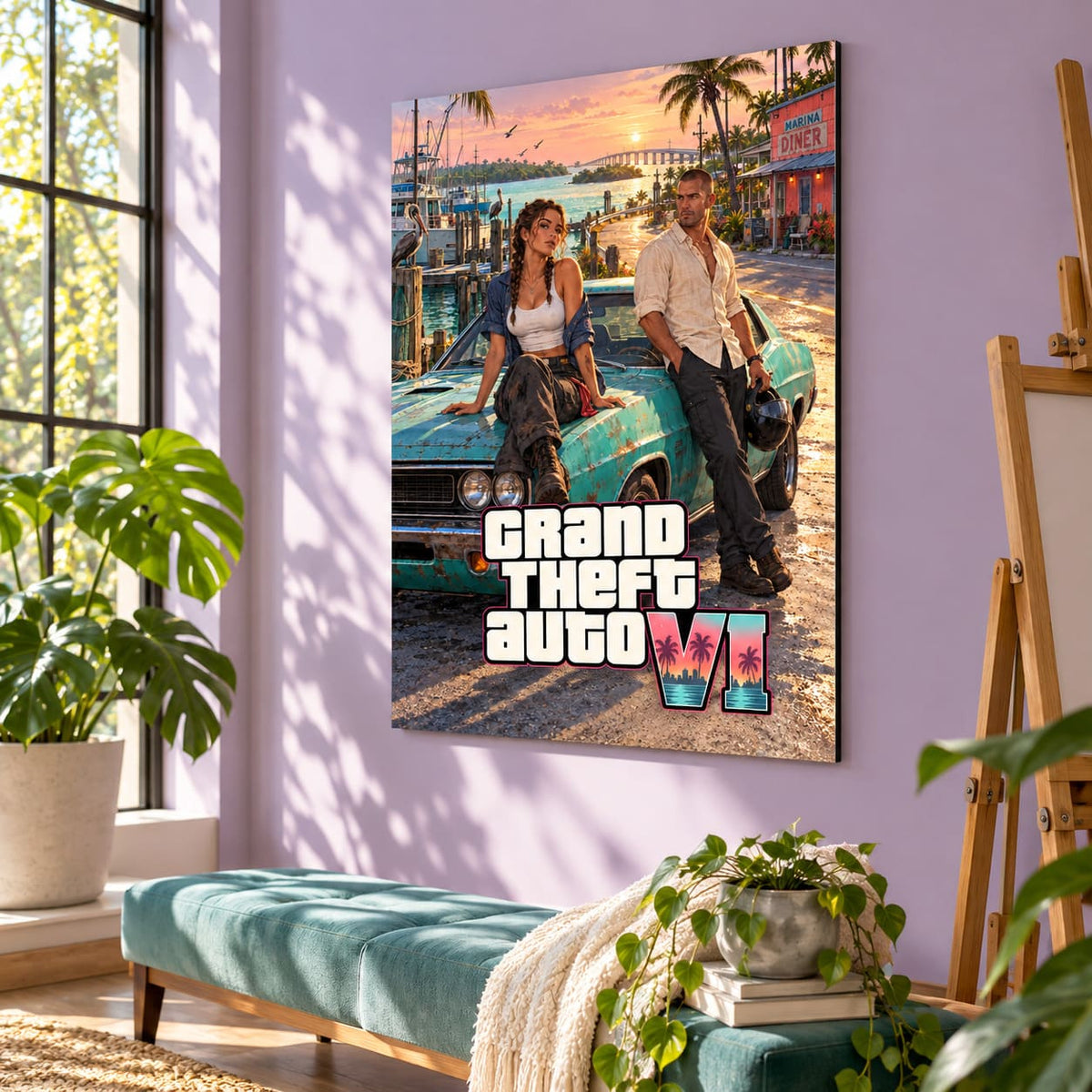 GTA VI Sunrise Marina Metal Poster