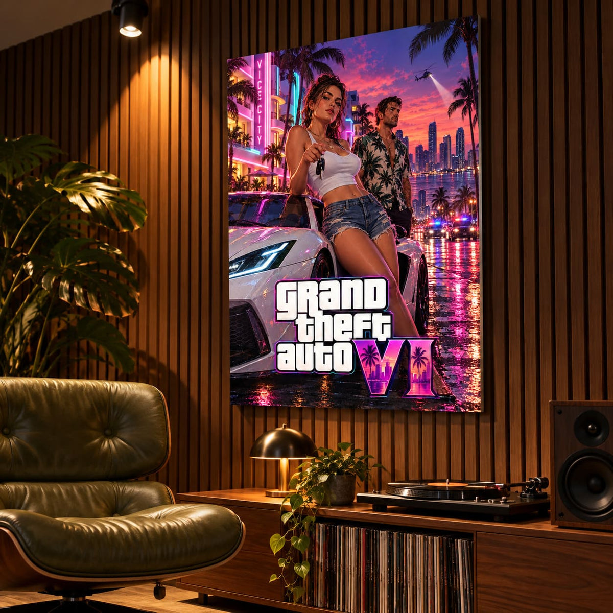 GTA VI Vice City Neon Metal Poster