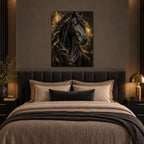 Black and Gold Horse Wall Art on Metal — styled interior lifestyle view