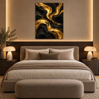 Midnight Gold Currents Abstract Metal Wall Art — styled interior lifestyle view