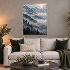 Foggy Mountain Landscape Metal Wall Art — styled interior lifestyle view