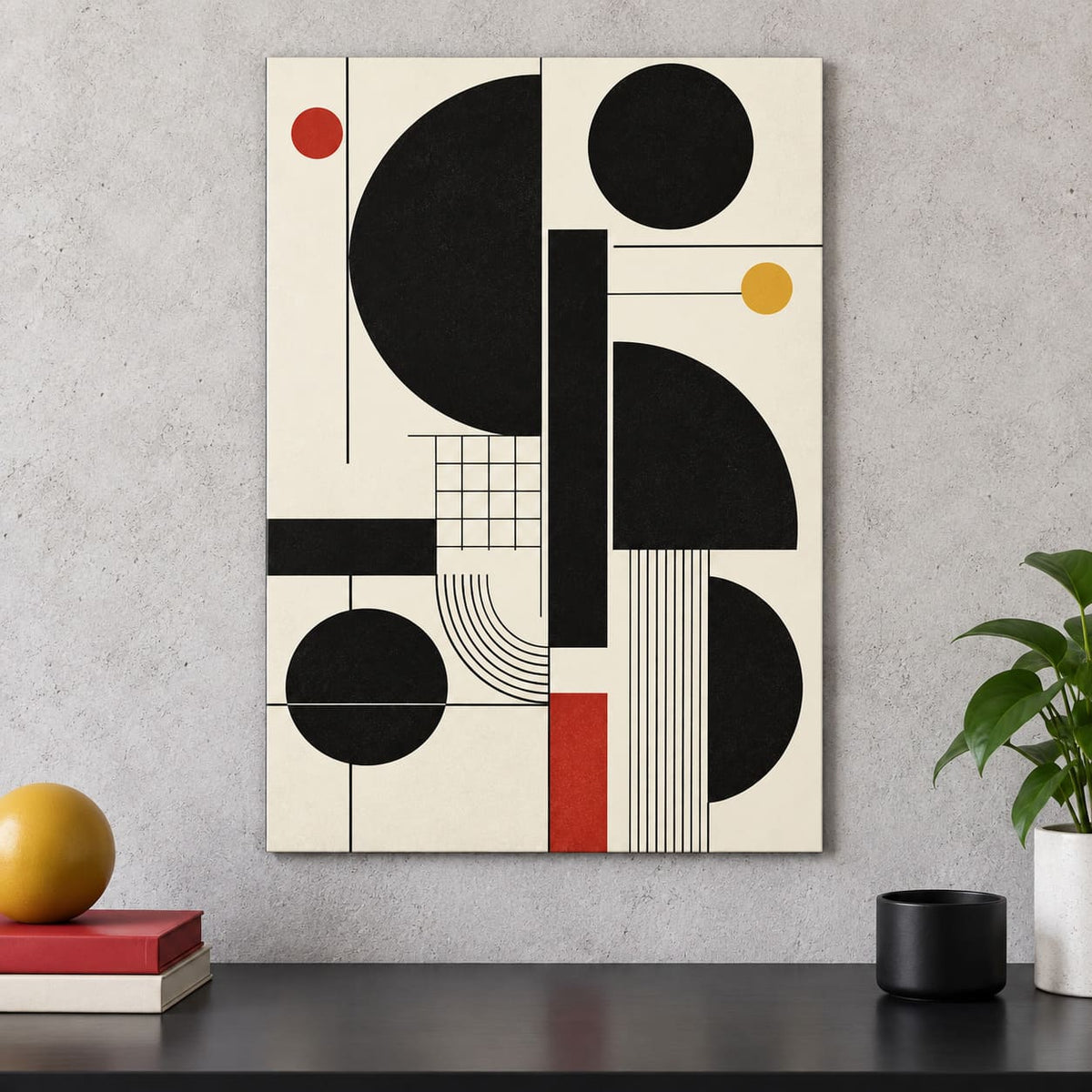 Black Geometric Bauhaus Metal Wall Art — styled interior lifestyle view