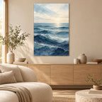 Bathroom Wall Art – Minimal Ocean Waves Metal Print — styled interior lifestyle view