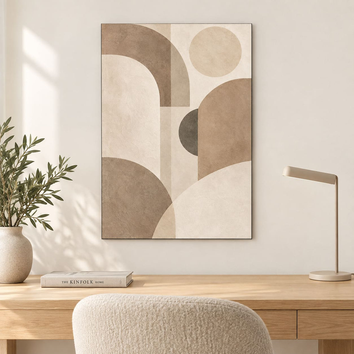 Neutral Beige Abstract Wall Art on Metal — styled interior lifestyle view