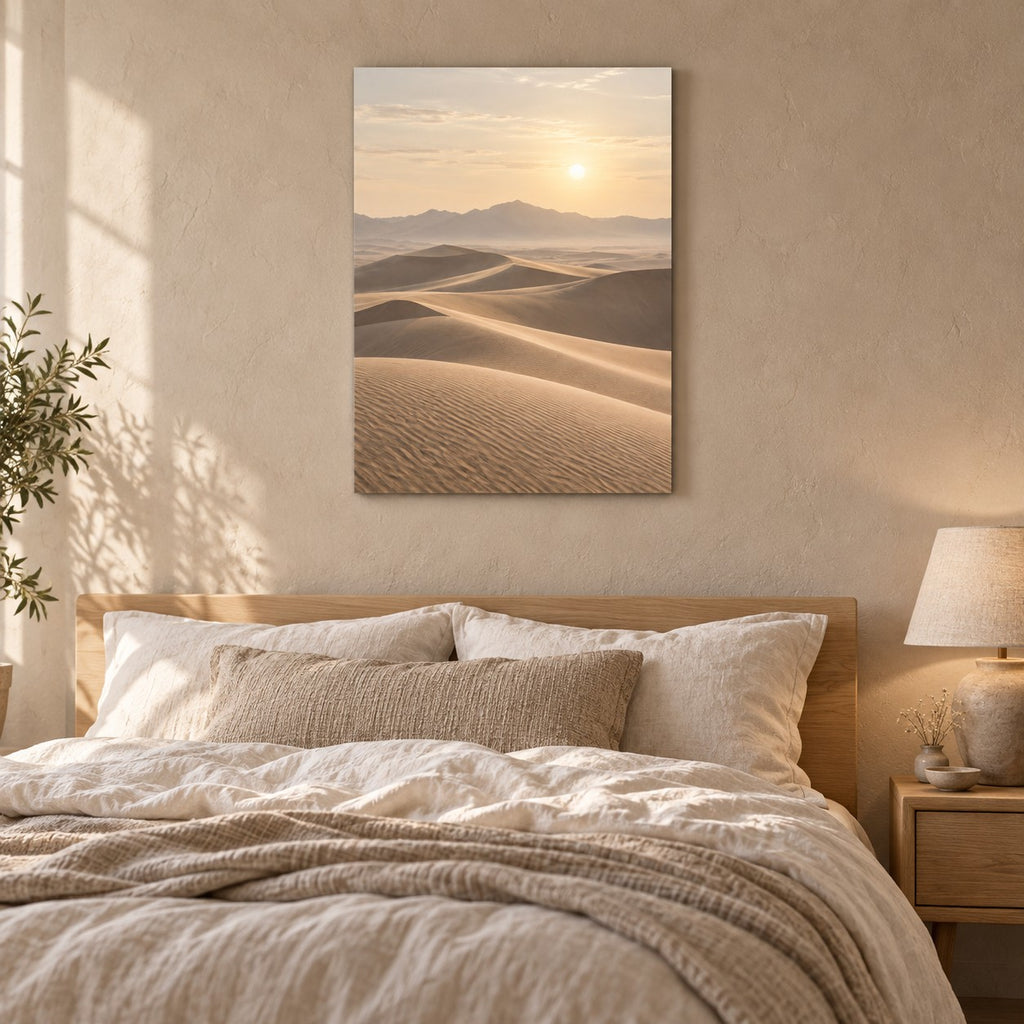 Neutral Desert Horizon Landscape Metal Wall Art — styled interior lifestyle view