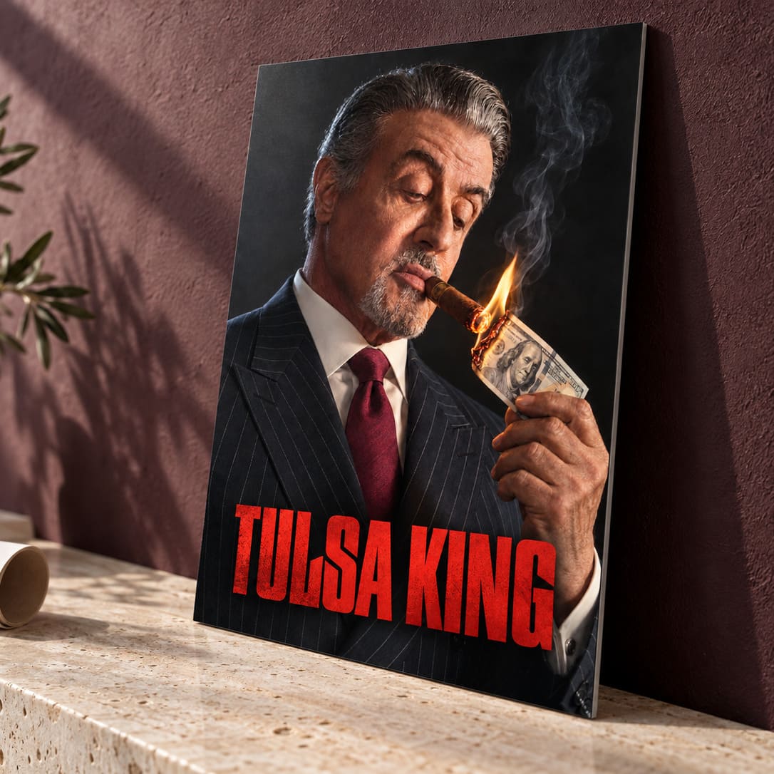 Tulsa King Metal Poster, Sylvester Stallone Cigar Portrait Wall Art