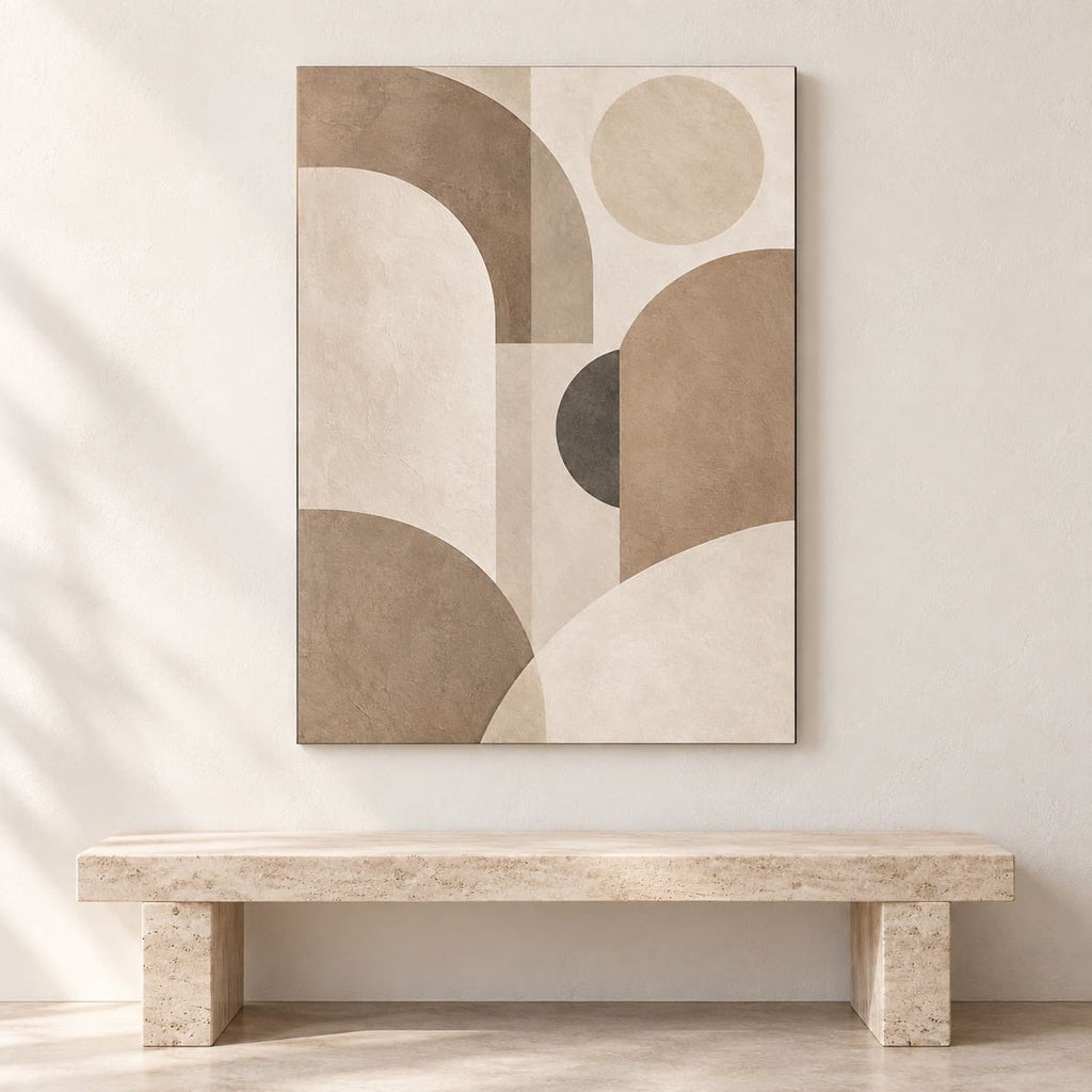 Neutral Beige Abstract Wall Art on Metal — close-up lifestyle view