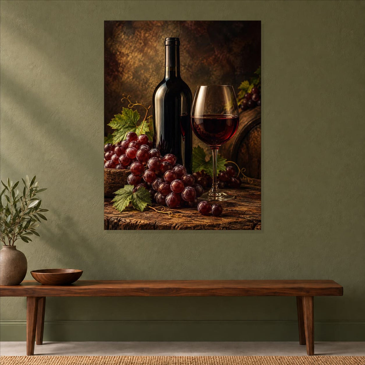Vintage Wine Kitchen Wall Art on Metal — close-up lifestyle view