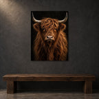 Highland Cow Wall Art – Dark Metal Portrait — close-up lifestyle view