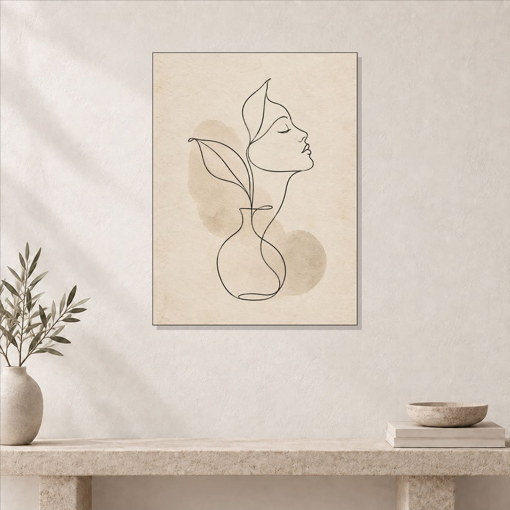 Minimalist Neutral Line Art Metal Print — close-up lifestyle view