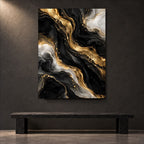 Black and Gold Abstract Metal Wall Art — close-up lifestyle view