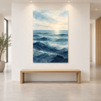 Bathroom Wall Art – Minimal Ocean Waves Metal Print — close-up lifestyle view