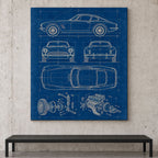 Classic Sports Car Blueprint Metal Wall Art — close-up lifestyle view