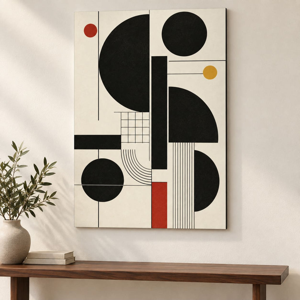 Black Geometric Bauhaus Metal Wall Art — close-up lifestyle view