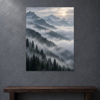 Foggy Mountain Landscape Metal Wall Art — close-up lifestyle view