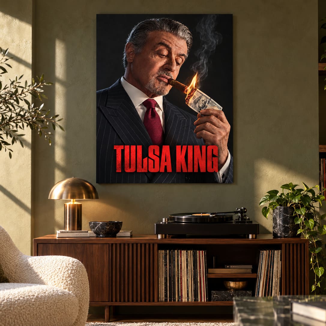 Tulsa King Metal Poster, Sylvester Stallone Cigar Portrait Wall Art