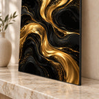 Midnight Gold Currents Abstract Metal Wall Art — close-up of the thin frameless aluminum panel