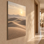 Neutral Desert Horizon Landscape Metal Wall Art — side-angle view showing the thin aluminum panel