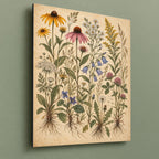 Vintage Botanical Wildflowers Metal Wall Art — side-angle view showing the thin aluminum panel