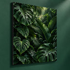 Dark Green Botanical Leaves Metal Wall Art — side-angle view showing the thin aluminum panel