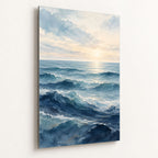 Bathroom Wall Art – Minimal Ocean Waves Metal Print — side-angle view showing the thin aluminum panel